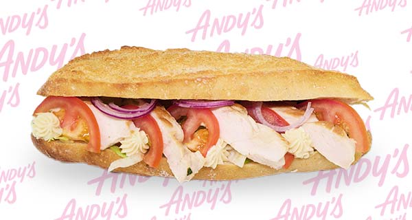 Sandwich Poulet : Poulet mayo, crudités (tomate, oignon rouge, iceberg) Sandwich Poulet